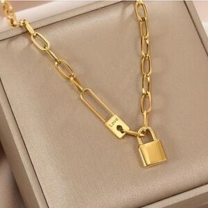 LOVE Lock Titanium Steel Plating 18k Gold Plated Necklace